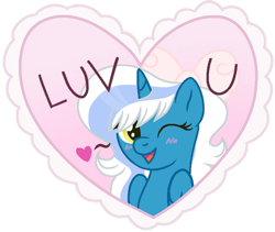 Size: 800x676 | Tagged: safe, artist:starshineraspberry, oc, oc:fleurbelle, alicorn, pony, alicorn oc, blushing, bow, female, hair bow, heart, horn, looking at you, mare, one eye closed, simple background, solo, transparent background, wings, wink, winking at you, yellow eyes