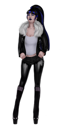 Size: 1485x3000 | Tagged: safe, artist:amywhooves, oc, oc only, oc:coldlight bluestar, human, big breasts, boots, breasts, clothes, eyeshadow, fur, fur collar, humanized, jacket, latex, latex clothes, latex pants, lipstick, make, makeup, platform shoes, ponytail, shoes, simple background, solo, top, transparent background
