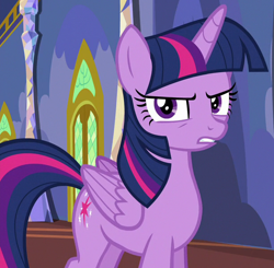Size: 612x600 | Tagged: safe, screencap, twilight sparkle, alicorn, pony, g4, to where and back again, fake twilight, solo, twilight sparkle (alicorn), twilight's castle