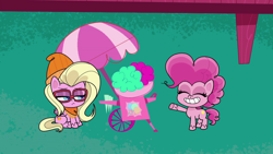 Size: 1920x1080 | Tagged: safe, screencap, buttershy, pinkie pie, earth pony, pegasus, pony, communication shakedown, g4.5, my little pony: pony life, spoiler:pony life s02e18, cotton candy, eyes closed, female, glasses, mare, sitting