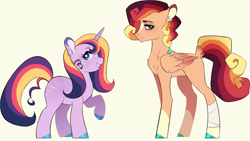 Size: 2249x1269 | Tagged: safe, artist:pandemiamichi, oc, oc only, pegasus, pony, unicorn, female, mare, simple background
