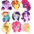 Size: 500x500 | Tagged: safe, artist:nalanisumner17, applejack, fluttershy, pinkie pie, rainbow dash, rarity, starlight glimmer, sunset shimmer, tempest shadow, twilight sparkle, alicorn, earth pony, pegasus, pony, unicorn, g4, alternate hairstyle, bedroom eyes, ear piercing, earring, eye scar, eyes closed, eyeshadow, female, floppy ears, flower, flower in hair, grin, jewelry, makeup, mane six, mare, markings, nose piercing, nose ring, one eye closed, open mouth, piercing, redesign, scar, simple background, smiling, twilight sparkle (alicorn), white background, wink