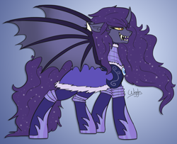 Size: 1232x1000 | Tagged: safe, artist:wiggles, oc, oc only, oc:amelia valkyria, alicorn, bat pony, bat pony alicorn, pony, ask the lunar general, armor, bat wings, female, horn, mare, solo, wings