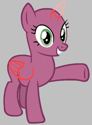 Size: 536x725 | Tagged: safe, artist:diamondbellefan25, alicorn, pony, g4, hearts and hooves day (episode), bald, base, female, folded wings, gray background, grin, mare, raised leg, simple background, smiling, solo, wings