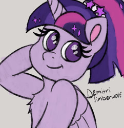 Size: 2900x3000 | Tagged: safe, artist:demitri, twilight sparkle, alicorn, pony, g4.5, my little pony: pony life, what goes updo, spoiler:pony life s02e17, alternate hairstyle, chest fluff, cute, female, hair accessory, high res, looking back, mare, signature, smiling, solo, twiabetes, twilight sparkle (alicorn), wingding eyes