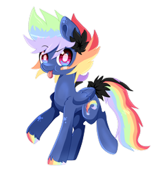 Size: 2378x2522 | Tagged: safe, artist:kraytt-05, oc, oc only, oc:rainbow thunder, pegasus, pony, bandaid, high res, multicolored hair, multicolored hooves, offspring, parent:rainbow dash, parent:soarin', parents:soarindash, rainbow hair, simple background, solo, starry eyes, tongue out, transparent background, wingding eyes