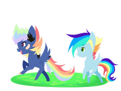 Size: 2828x2121 | Tagged: safe, artist:kraytt-05, oc, oc:philadelfia, oc:rainbow thunder, bandaid, brothers, colt, duo, high res, male, multicolored hair, multicolored hooves, offspring, parent:rainbow dash, parent:soarin', parents:soarindash, rainbow hair, siblings, simple background, transparent background