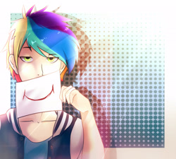 Size: 2581x2323 | Tagged: safe, artist:kraytt-05, oc, oc only, oc:philadelfia, human, high res, humanized, humanized oc, male, multicolored hair, offspring, parent:rainbow dash, parent:soarin', parents:soarindash, rainbow hair, solo