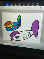 Size: 1280x1707 | Tagged: safe, artist:sugarbugjewelpet, rainbow dash, rarity, fish, rainbow trout, g4, 1000 hours in ms paint, female, fishified, photo, picture of a screen, rarifish, species swap