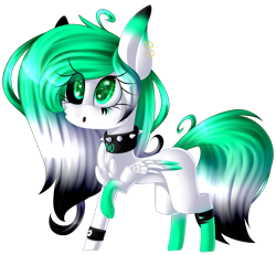 Size: 2546x2356 | Tagged: safe, artist:mediasmile666, oc, oc only, pony, collar, colored hooves, ear piercing, earring, female, high res, jewelry, mare, piercing, raised hoof, simple background, solo, spiked collar, transparent background