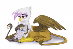 Size: 3000x2000 | Tagged: safe, artist:kraytt-05, gilda, oc, oc:bitter zest, griffon, hippogriff, hybrid, g4, blushing, female, high res, interspecies offspring, male, mother and child, mother and son, offspring, parent:dumbbell, parent:gilda, parents:gildabell, simple background, white background