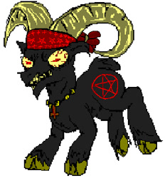 Size: 316x340 | Tagged: safe, artist:damset, shanty (tfh), goat, them's fightin' herds, 1000 hours in ms paint, abaddon, brimstone, community related, crate, crossover, daemon, female, ms paint, pentagram, pixel art, the binding of isaac