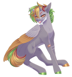 Size: 2832x3000 | Tagged: safe, artist:ohhoneybee, oc, oc only, oc:wren, pegasus, pony, female, high res, horns, mare, simple background, solo, transparent background, two toned wings, wings