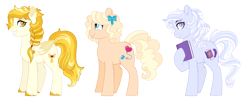 Size: 4232x1792 | Tagged: safe, artist:roses-are-gold, oc, oc only, earth pony, pegasus, pony, unicorn, book, female, magical lesbian spawn, mare, offspring, parent:applejack, parent:fluttershy, parent:pinkie pie, parent:rainbow dash, parent:rarity, parent:twilight sparkle, parents:appledash, parents:flutterpie, parents:rarilight, two toned wings, wings