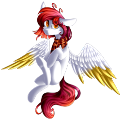 Size: 2462x2436 | Tagged: safe, artist:mediasmile666, oc, oc only, pegasus, pony, clothes, flying, gift art, high res, scarf, simple background, solo, spread wings, transparent background, two toned wings, wings