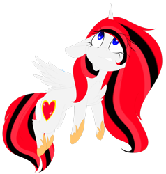 Size: 2390x2509 | Tagged: safe, artist:mediasmile666, oc, oc only, alicorn, pony, alicorn oc, chest fluff, female, flying, high res, hoof shoes, horn, looking up, mare, simple background, solo, spread wings, surprised, transparent background, wings
