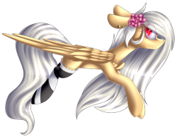 Size: 2697x2121 | Tagged: safe, artist:mediasmile666, oc, oc only, pegasus, pony, art trade, clothes, ear piercing, female, floppy ears, flower, flower in hair, folded wings, high res, mare, piercing, profile, simple background, socks, solo, striped socks, transparent background, wings