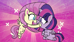Size: 1920x1080 | Tagged: safe, screencap, fluttershy, twilight sparkle, alicorn, pegasus, pony, g4.5, lolly-pop, my little pony: pony life, spoiler:pony life s02e19, boop, duo, female, mare, noseboop