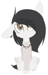 Size: 1789x2770 | Tagged: safe, artist:mediasmile666, oc, oc only, earth pony, pony, clothes, coat markings, ear piercing, earring, floppy ears, jewelry, looking at you, necklace, piercing, simple background, sitting, solo, sweater, transparent background