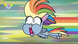 Size: 1024x576 | Tagged: safe, screencap, rainbow dash, pegasus, pony, g4.5, my little pony: pony life, playwright or wrong, spoiler:pony life s02e21, faic, poggers, rainbow dash is best facemaker