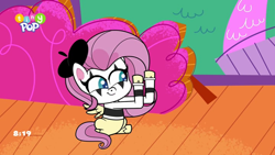 Size: 1024x576 | Tagged: safe, screencap, fluttershy, pegasus, pony, g4.5, my little pony: pony life, playwright or wrong, spoiler:pony life s02e21, female, fluttermime, hat, mare, mime, smiling, tiny pop