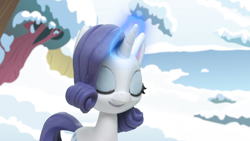 Size: 1920x1080 | Tagged: safe, screencap, rarity, pony, g4, g4.5, my little pony: stop motion short, snow pony contest (short), eyes closed, magic, solo, stop motion