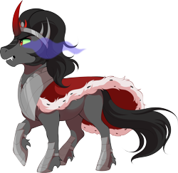 Size: 2440x2372 | Tagged: safe, alternate version, artist:dvixie, king sombra, pony, unicorn, g4, commission, fangs, high res, male, raised hoof, simple background, solo, stallion, transparent background, unshorn fetlocks