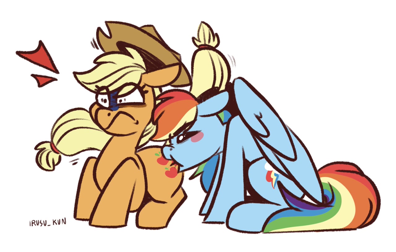 safe, artist:lrusu, applejack, <b>rainbow</b> <b>dash</b>, earth pony, pegasus, pony, app...