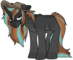 Size: 926x766 | Tagged: safe, artist:catdork, oc, pony, unicorn, angry, cowboy hat, hat, long hair, simple background, standing, unamused, white background