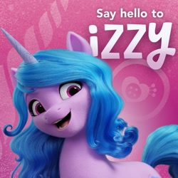 Size: 1080x1080 | Tagged: safe, izzy moonbow, pony, unicorn, g5, official, cute, female, izzybetes, pony history, smiling, solo