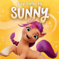 Size: 1080x1080 | Tagged: safe, sunny starscout, earth pony, pony, g5, official, female, looking at you, open mouth, pony history, smiling, smiling at you, solo