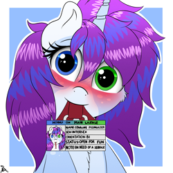 Size: 2000x2000 | Tagged: safe, artist:h3nger, oc, oc only, oc:starline moongazer, pony, unicorn, blushing, female, heterochromia, high res, horny on main, intersex, mare, solo