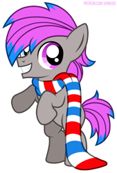 Size: 813x1200 | Tagged: safe, artist:jennieoo, oc, oc only, oc:cotton fantasy, earth pony, pony, clothes, colt, female, filly, happy, male, scarf, show accurate, simple background, smiling, solo, transparent background, vector