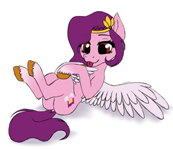 Size: 4341x3740 | Tagged: safe, artist:starshade, pipp petals, pegasus, pony, g5, 2021, butt, chest fluff, cute, female, grooming, lying down, mare, on back, plot, preening, simple background, sketch, skinny pipp, solo, tongue out, white background