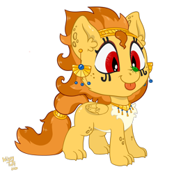Size: 1600x1600 | Tagged: safe, artist:wispy tuft, oc, oc:wispy tuft, beetle, insect, sphinx, cute, egyptian, female, filly, fluffy, freckles, golden, jewelry, makeup, scarab, simple background, sphinx oc, sphinxsona, transparent background, wings