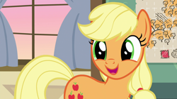 Size: 1920x1080 | Tagged: safe, screencap, applejack, earth pony, pony, g4, going to seed, 1080p, cute, female, jackabetes, mare, smiling, solo