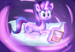 Size: 3062x2126 | Tagged: safe, artist:cxynbl, oc, oc only, pony, unicorn, book, high res, not starlight glimmer, pillow, solo