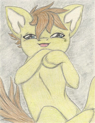 Size: 1729x2256 | Tagged: safe, artist:cindertale, oc, oc only, earth pony, pony, earth pony oc, laughing, open mouth, solo, traditional art