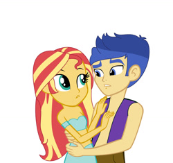 Size: 1280x1205 | Tagged: safe, artist:brightstar40k, flash sentry, sunset shimmer, equestria girls, g4, aladdin, clothes, cosplay, costume, duo, female, jasmine, male, ship:flashimmer, shipping, simple background, straight, white background