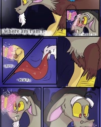 Size: 540x676 | Tagged: safe, artist:cocolove2176, discord, butterfly, draconequus, comic:fluttering chaos, g4, blushing, comic, dialogue, implied fluttershy, male