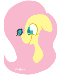 Size: 559x715 | Tagged: safe, artist:coggler, artist:frog&cog, artist:gopherfrog, fluttershy, butterfly, pegasus, pony, g4, bust, butterfly on nose, cute, female, floppy ears, insect on nose, mare, shyabetes, solo