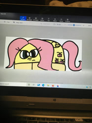 Size: 1280x1707 | Tagged: dead source, safe, artist:sugarbugjewelpet, fluttershy, pegasus, pony, g4, 1000 hours in ms paint, female, fishcake, food transformation, mare, photo, picture of a screen, solo