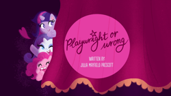 Size: 1920x1080 | Tagged: safe, screencap, pinkie pie, rarity, twilight sparkle, alicorn, earth pony, pony, unicorn, g4.5, my little pony: pony life, playwright or wrong, female, mare, title card