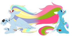 Size: 3470x1728 | Tagged: safe, artist:mediasmile666, oc, oc only, oc:media smile, pegasus, pony, blushing, coat markings, duo, female, folded wings, jewelry, looking at each other, mare, pendant, raised hoof, simple background, spread wings, transparent background, wings