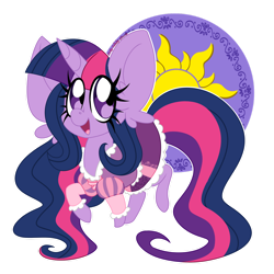 Size: 1280x1280 | Tagged: safe, artist:ladylullabystar, twilight sparkle, alicorn, pony, g4, chibi, clothes, cosplay, costume, dress, female, happy, impossibly large ears, mare, rapunzel, simple background, solo, tangled (disney), transparent background, twilight sparkle (alicorn)