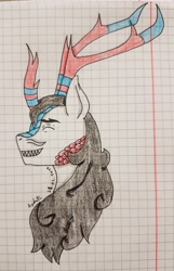 Size: 2500x3884 | Tagged: safe, artist:agdapl, kirin, bust, crossover, glasses, graph paper, high res, horn, kirin-ified, male, medic, medic (tf2), open mouth, signature, smiling, solo, species swap, team fortress 2, traditional art