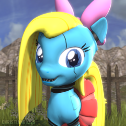 Size: 1000x1000 | Tagged: safe, artist:christian69229, oc, oc only, oc:cuteamena, pony, robot, robot pony, 3d, animatronic, bust, female, looking at you, mare, portrait, sharp teeth, smiling, smiling at you, solo, source filmmaker, teeth
