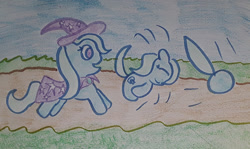 Size: 1280x763 | Tagged: safe, artist:dex stewart, trixie, pony, unicorn, g4, ball, cape, clothes, crossover, female, hat, male, mare, motion lines, rolling, solo, sonic the hedgehog, sonic the hedgehog (series), spin dash, traditional art, trixie's cape, trixie's hat, trixieball