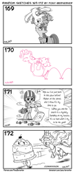 Size: 1320x3035 | Tagged: safe, artist:pony-berserker, maud pie, pinkie pie, princess celestia, scootaloo, alicorn, earth pony, pegasus, pony, pony-berserker's twitter sketches, g4, balancing, ball, bipedal, bouncing, cake, cake monster, cakelestia, chase, clothes, cute, dave rogers, deja vu, dress, drift, drifting, female, food, halftone, helmet, hungry, looking at each other, lyrics, mare, monochrome, music notes, pie sisters, pinkie being pinkie, ponies balancing stuff on their nose, running, running away, salivating, scooter, siblings, silly face, sisters, smiling, song, song reference, text, tongue out, when she smiles