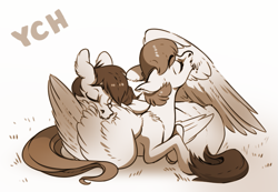 Size: 827x573 | Tagged: safe, artist:28gooddays, oc, pony, grooming, monochrome, preening, wings, ych example, ych sketch, your character here